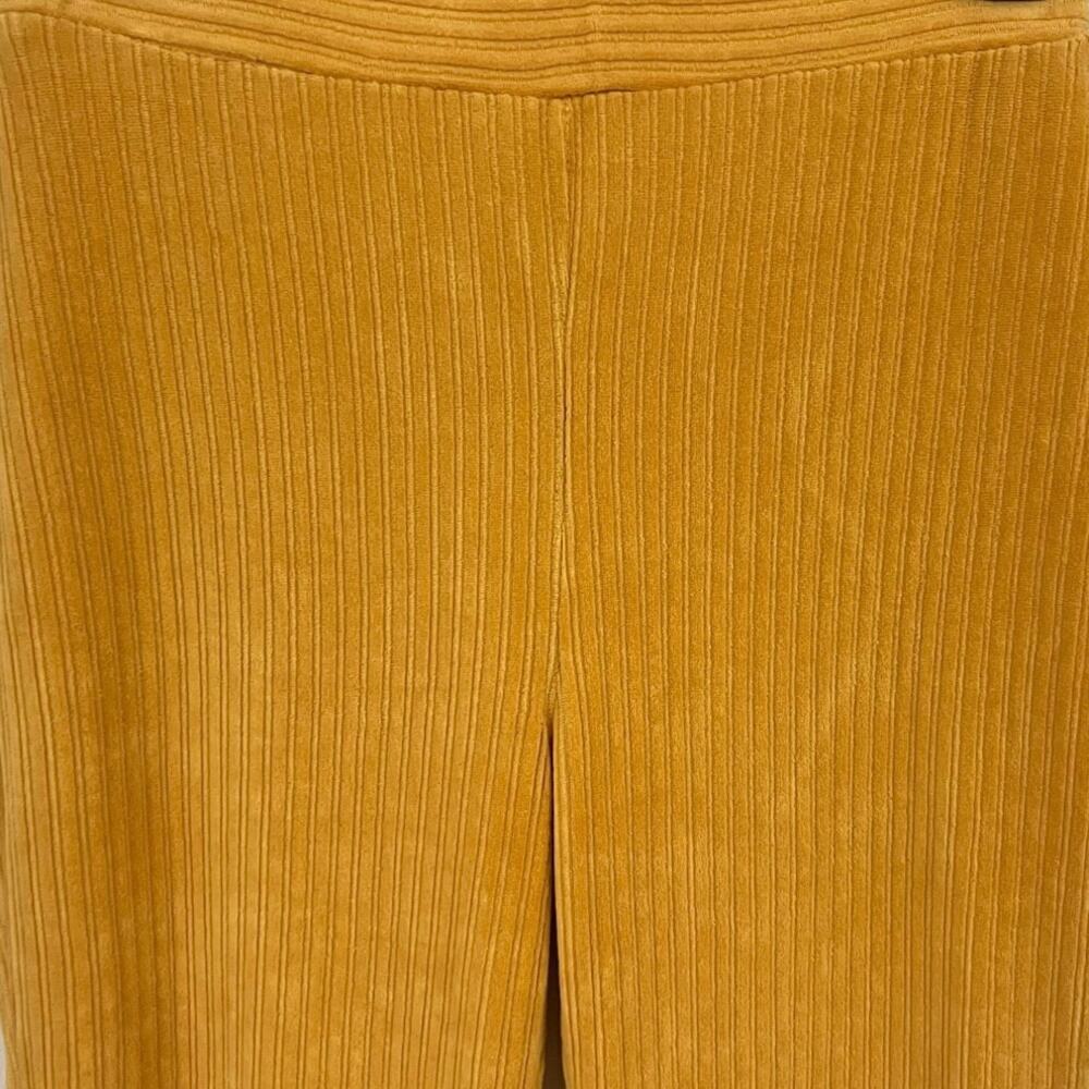 Double Zero High Rise Flare pants Women’s Sz S Mustard Yellow Ribbed Knit Autumn - Picture 3 of 11